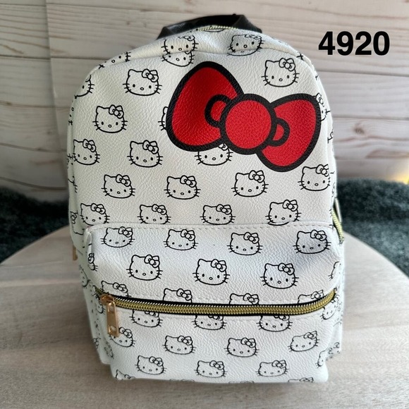 Sanrio Handbags - Hello Kitty Mini Backpack White Red Bow Faux Leather Sanrio 10"
